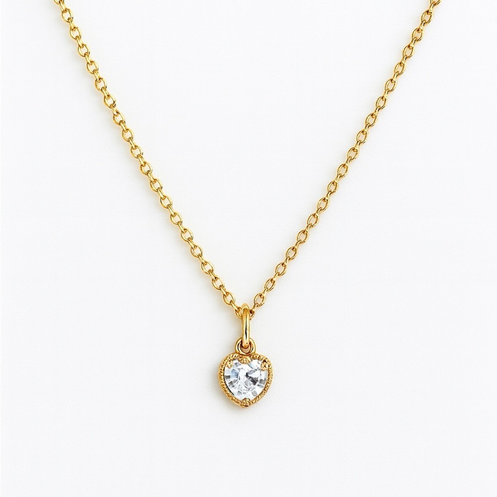 Minimalist Gold Heart Pendant Necklace With Cubic Zirconia - Picture 1 of 9